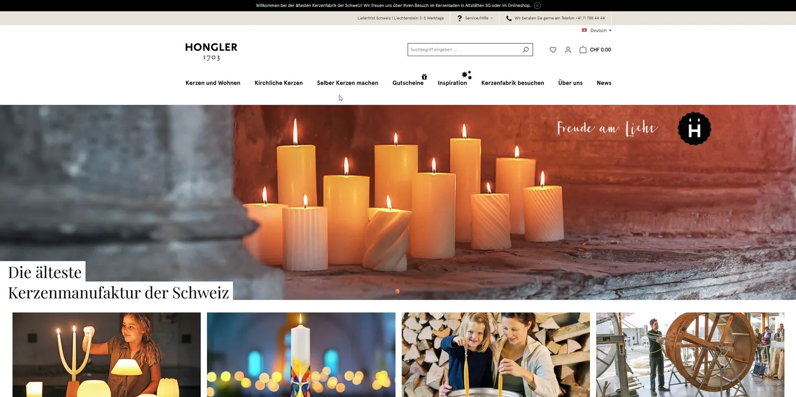 Startseite von hongler-kerzen.ch